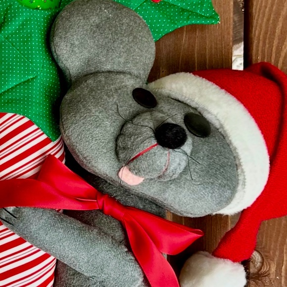 Festive Vintage Mouse on Candy Cane Plush 20" - Picture 5 of 5